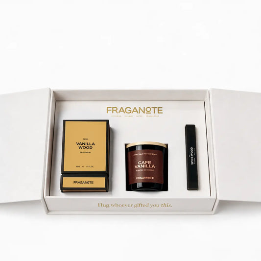 Vanilla Wood Perfume & Candle Gift Set Fraganote