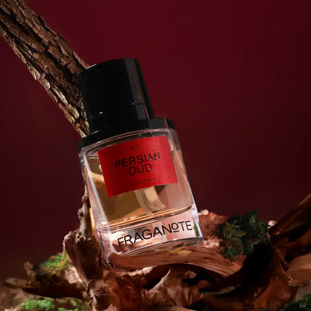 Fraganote Persian Oud Eau de Parfum 50ml luxury fragrance bottle inspired by rich Middle Eastern oud notes, warm woody scent profile, premium glass design