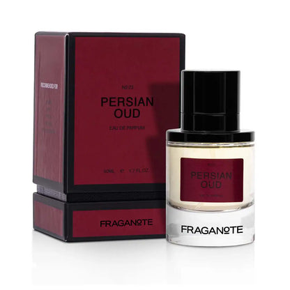 Persian Oud 50ml bottle reflecting luxury niche perfumery, woody oriental scent with smoky oud and subtle spice accords