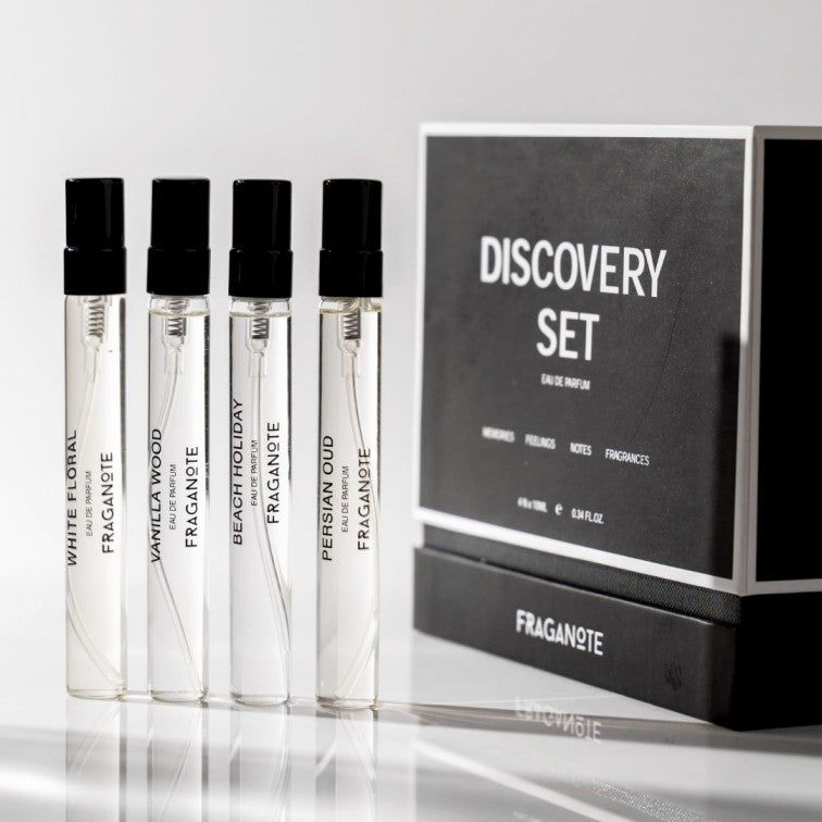 Fraganote discovery set with different types of perfumes